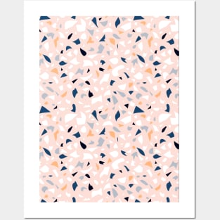 Terrazzo Pattern In Pastel Colors Peach Navy And White Posters and Art